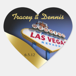 Wedding in Fabulous Las Vegas Metallic Gold Heart Sticker
