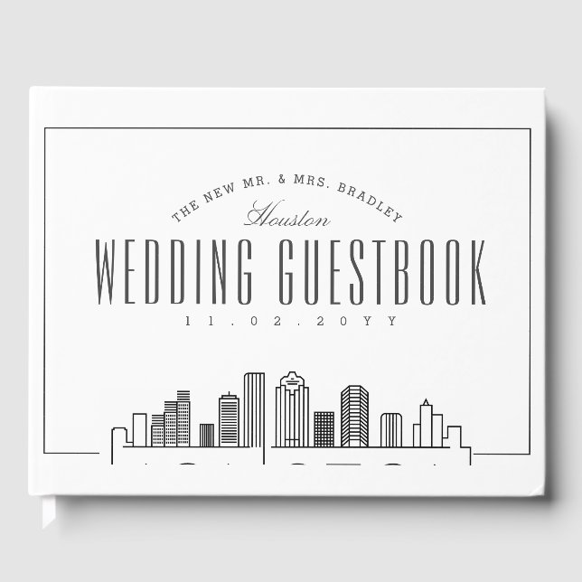 Wedding In Houston  | Modern Deco Skyline Guest Book (Front)
