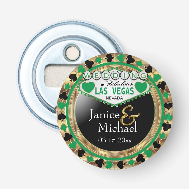 Wedding in Las Vegas  - Green  Bottle Opener (Front)