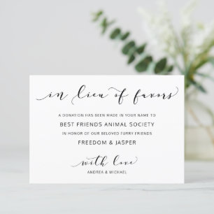 Wedding In Lieu of Favours Charity Donation Thank You Card