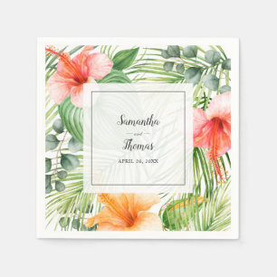 Wedding in Paradise Tropical Hibiscus and Palms Napkin