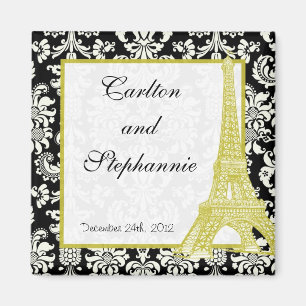 Wedding in Paris Black Damask Magnet Favour