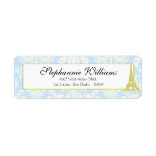 Wedding in Paris Blue Damask Return Address Label