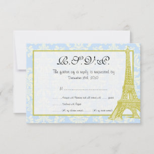 Wedding in Paris Blue Damask RSVP Card