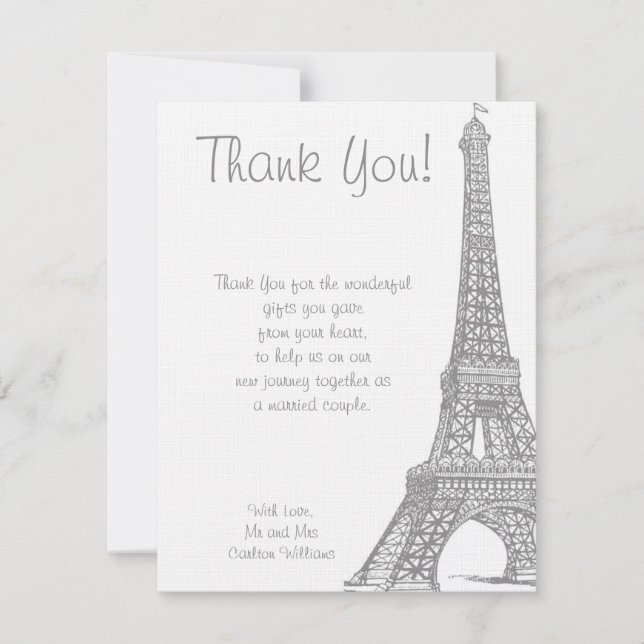 Wedding in Paris Flat Thank You Card (Front)