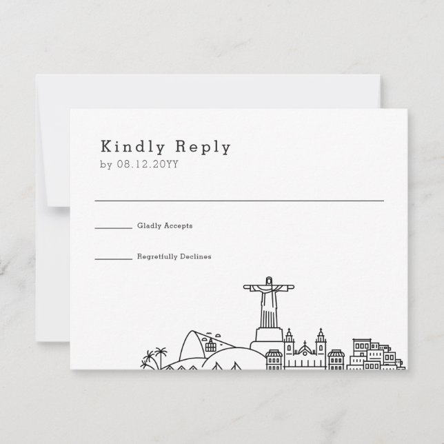 Wedding in Rio De Janeiro | Stylised Skyline RSVP Card (Front)