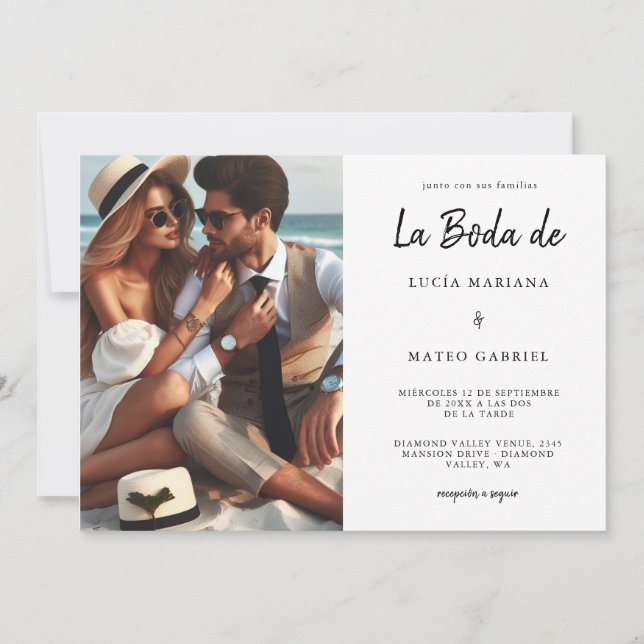 Wedding in Spanish | Calligraphy La Boda De Photo Invitation (Front)