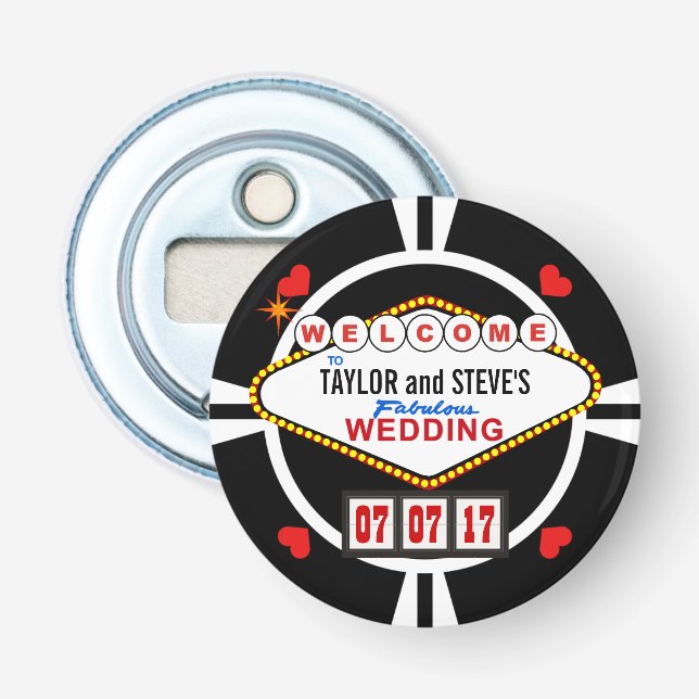 Wedding in Vegas Casino Favour Poker Chip Bottle Opener (Front)