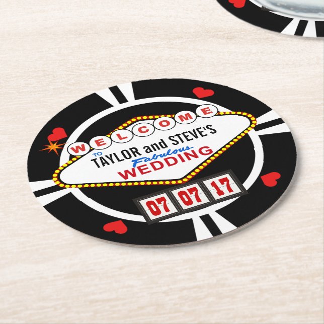 Wedding in Vegas Casino Favour Poker Chip Round Paper Coaster (Angled)