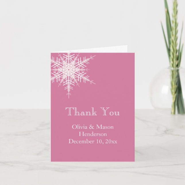Wedding in Winter Offset Snowflake Thank You Card (Front)