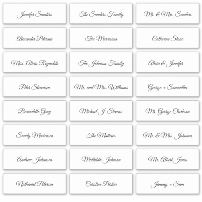 Wedding individual guest names script labels (Front)