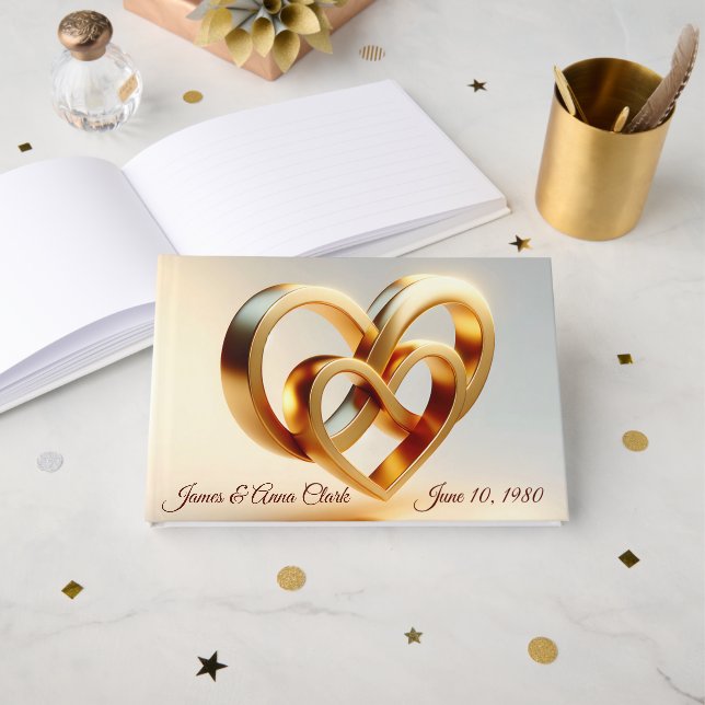 Wedding Infinity and Gold Heart Symbol Guest Book (Front Open)