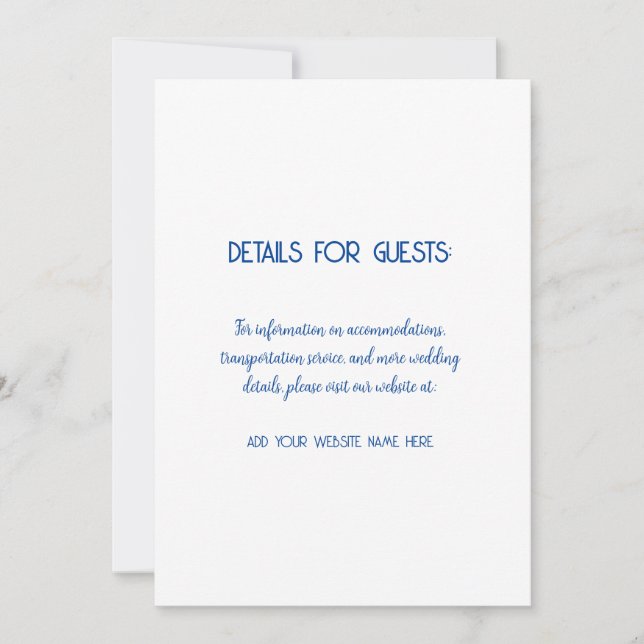 Wedding Information Guests Blue White Trendy Card (Front)