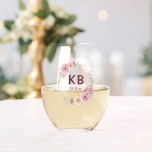 Wedding Initials Framed Personalised Wedding Date Stemless Wine Glass