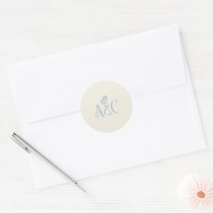 Wedding initials with butterfly Cream and Blue Classic Round Sticker