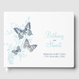Wedding inked art butterflies sky blue guest book