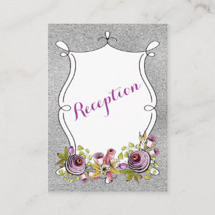 Wedding Insert Card Plum FAUX Silver Foil Floral