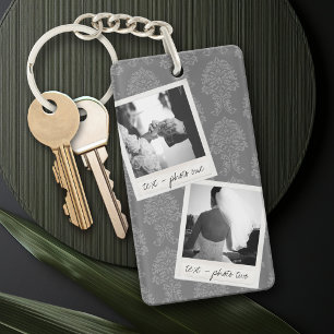 Wedding Instagram 2 Photos Retro frame Custom Text Key Ring