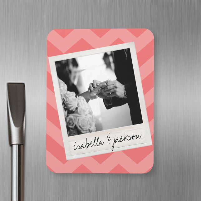 Wedding Instagram Photo Retro frame Custom Text Magnet (Personalized fridge magnet with photos and text)