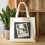 Wedding Instagram Photo Retro frame Custom Text Tote Bag<br><div class="desc">Black and Grey Damask Pattern - A perfect gift for the bride and groom or for an anniversary gift. Add 1 picture to this hipster frame and custom names and dates to make a perfect memento.</div>