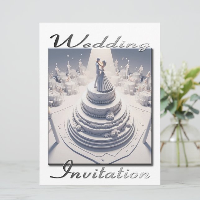 Wedding Invitation 3D Couple dancing on their cake (Standing Front)