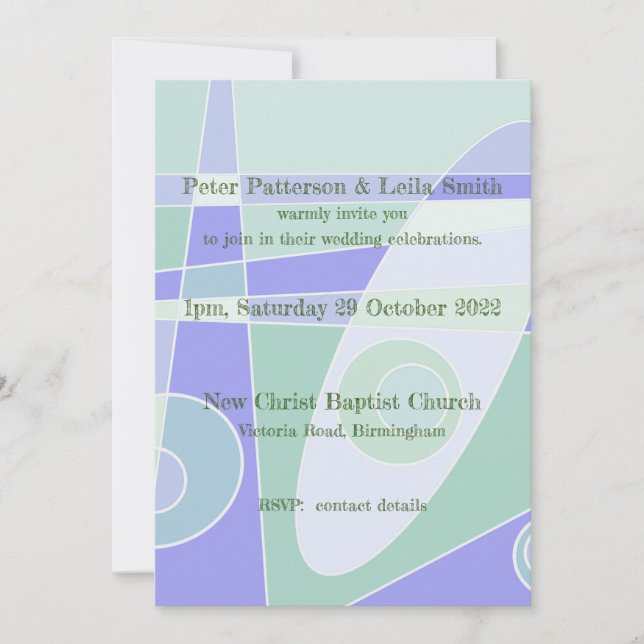 Wedding Invitation Abstract Pastel Purple Green (Front)