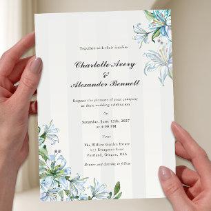 Wedding Invitation Acrylic Blue Lily Elegant