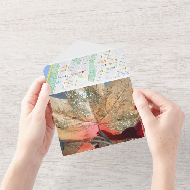 Wedding Invitation All In One Gold Leaf Photo (Opening)