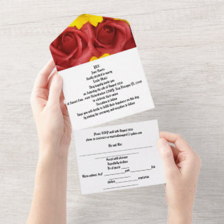 wedding invitation all in one red roses sunflower 