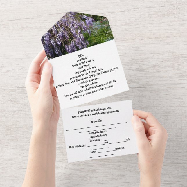 wedding invitation all in one wisteria  (Tearaway)