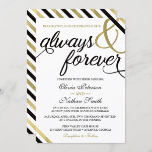 Wedding Invitation, Always & Forever, Black, Gold Invitation