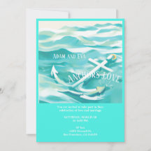 Wedding invitation Anchor of love in a marine them