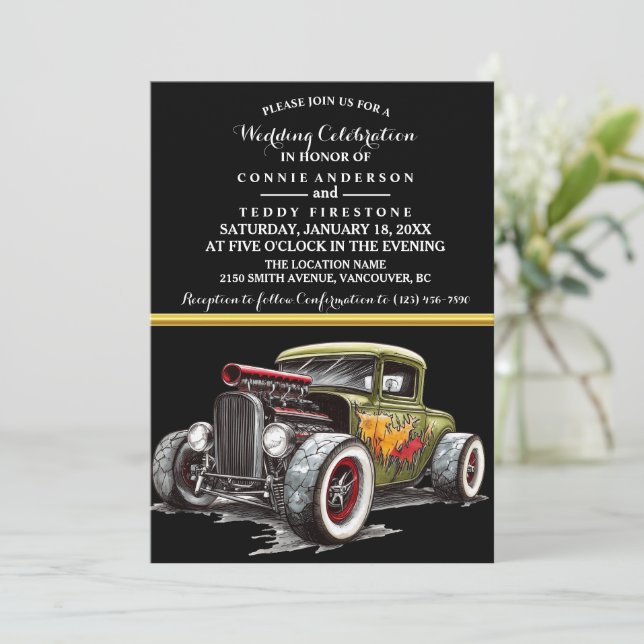 Wedding Invitation and Hot Rod (Standing Front)