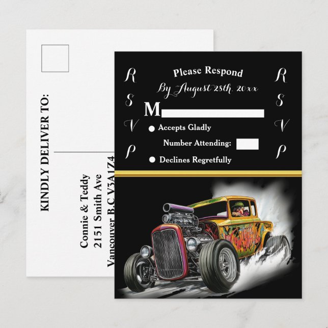 Wedding Invitation and Hot Rod Postcard (Front/Back)