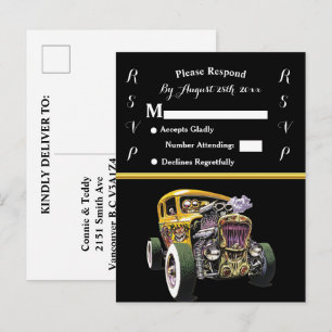 Wedding Invitation and Yellow Hot Rod Postcard