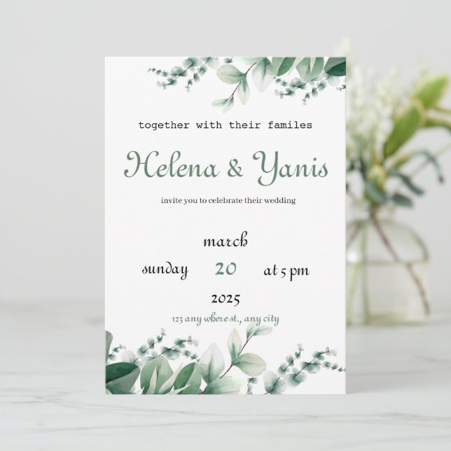 Wedding invitation announcement in modern green (Standing Front)