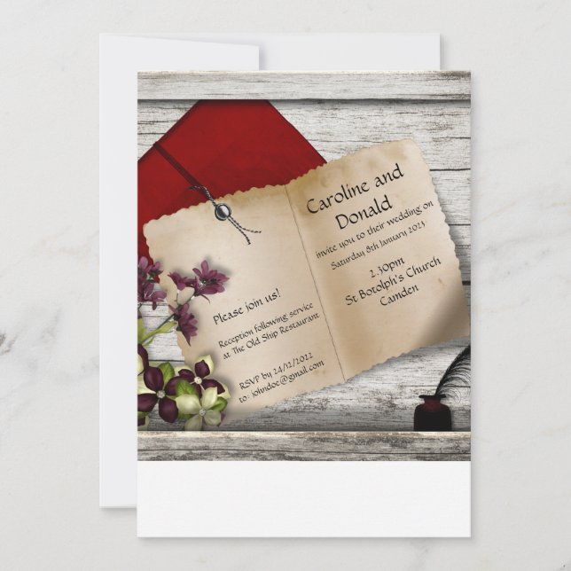 Wedding Invitation. Antique paper and quill Invitation (Front)