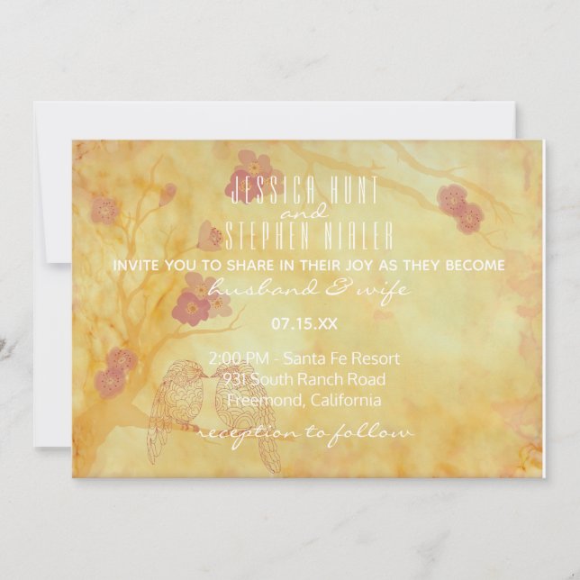 Wedding Invitation Asian Influence Yellow Golds (Front)