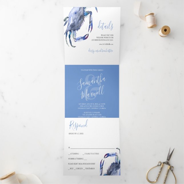 Wedding Invitation Beach Blue Crab (Inside)