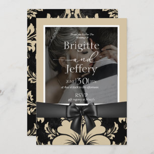 Wedding invitation beige & black traditional photo