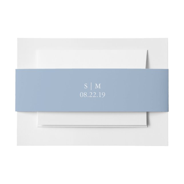 Wedding Invitation Belly Bands Monogram Blue Invitation Belly Band (Front Example)