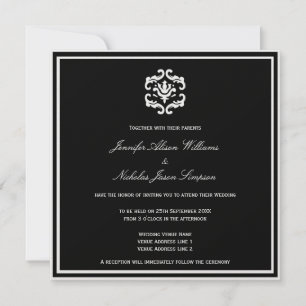 Wedding Invitation Black and White on Metallic