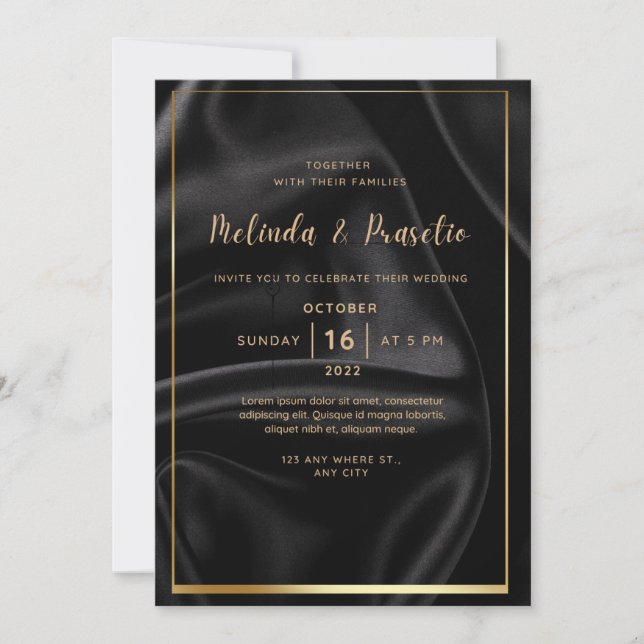 Wedding Invitation Black Gold Alcohol Ink (Front)
