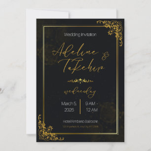 Wedding Invitation – Black & Gold Elegant Floral D