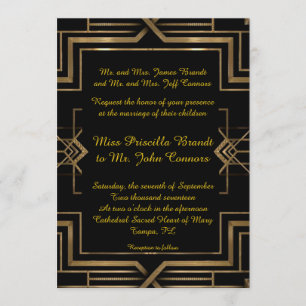 Wedding invitation black&gold,great-Gatsby,script