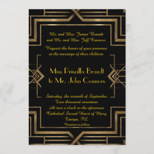 Wedding invitation black&gold,great-Gatsby,script