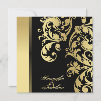 Wedding Invitation Black & Gold Shimmer Floral