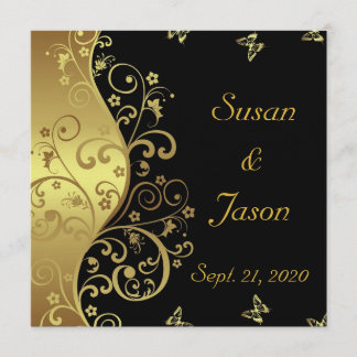 Wedding Invitation--Black & Gold Swirls Invitation