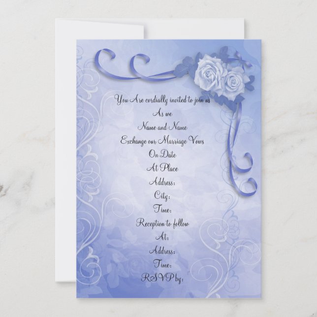 Wedding invitation Blue antique roses (Front)