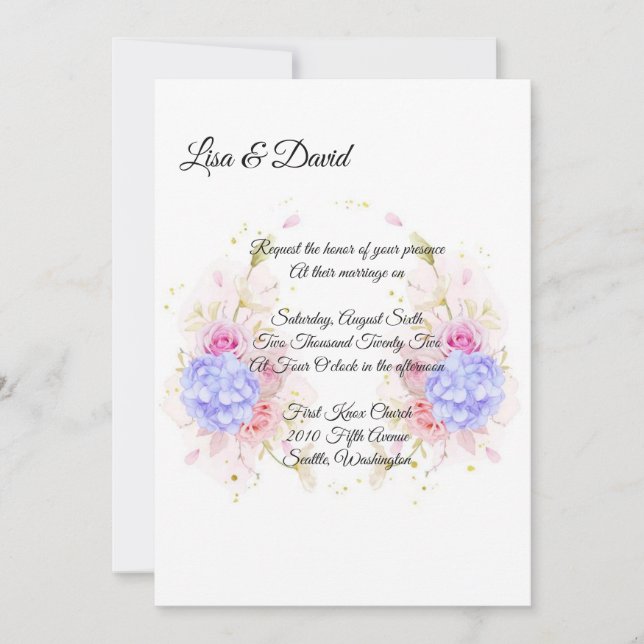 Wedding Invitation-Blue Hydrangeas Invitation (Front)